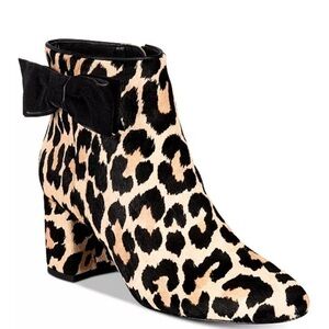 KATE SPADE NEW YORK HOLLY BOW LEOPARD BLACK TAN  BOOTIE SZ 8.5